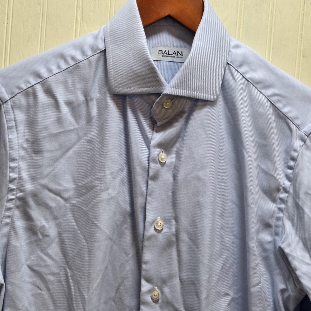 Balani Dress Shirt Mens Medium Blue Solid Classic Fit Twill Long Sleeve Cotton